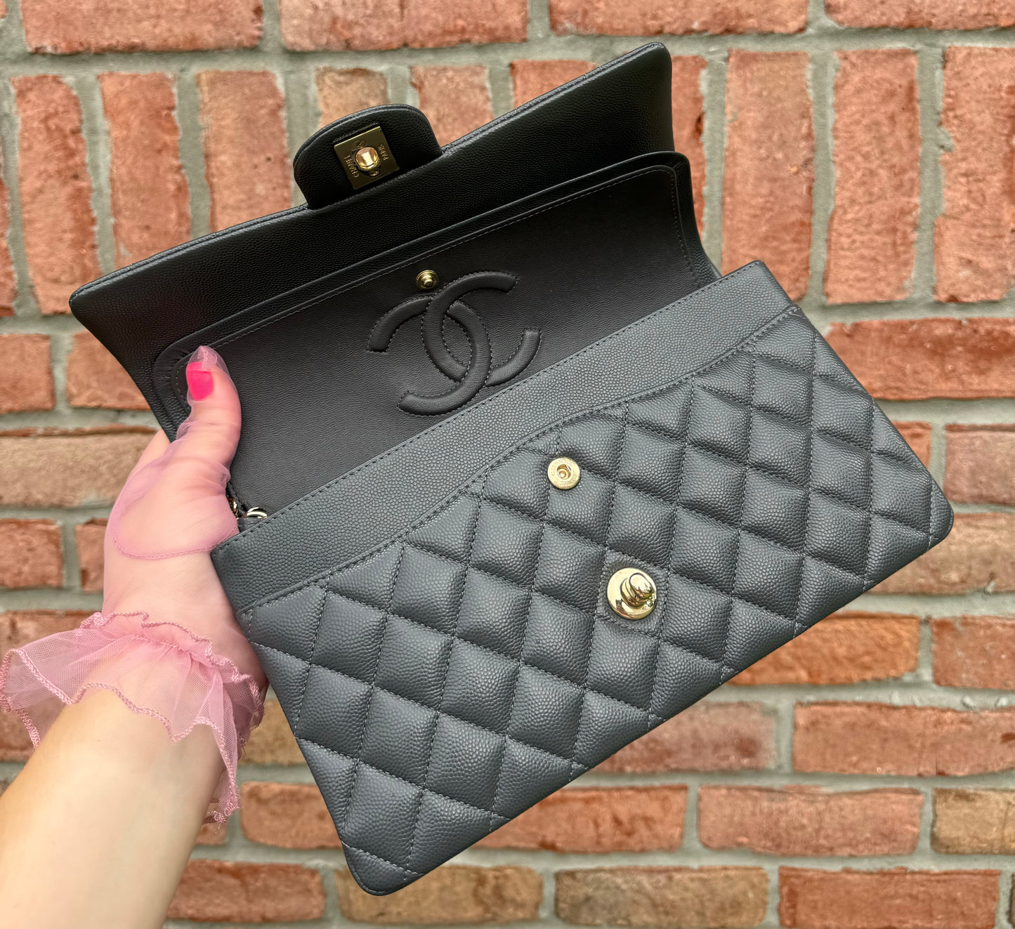 Chanel 21B Dark Grey Medium Caviar Classic Flap Bag