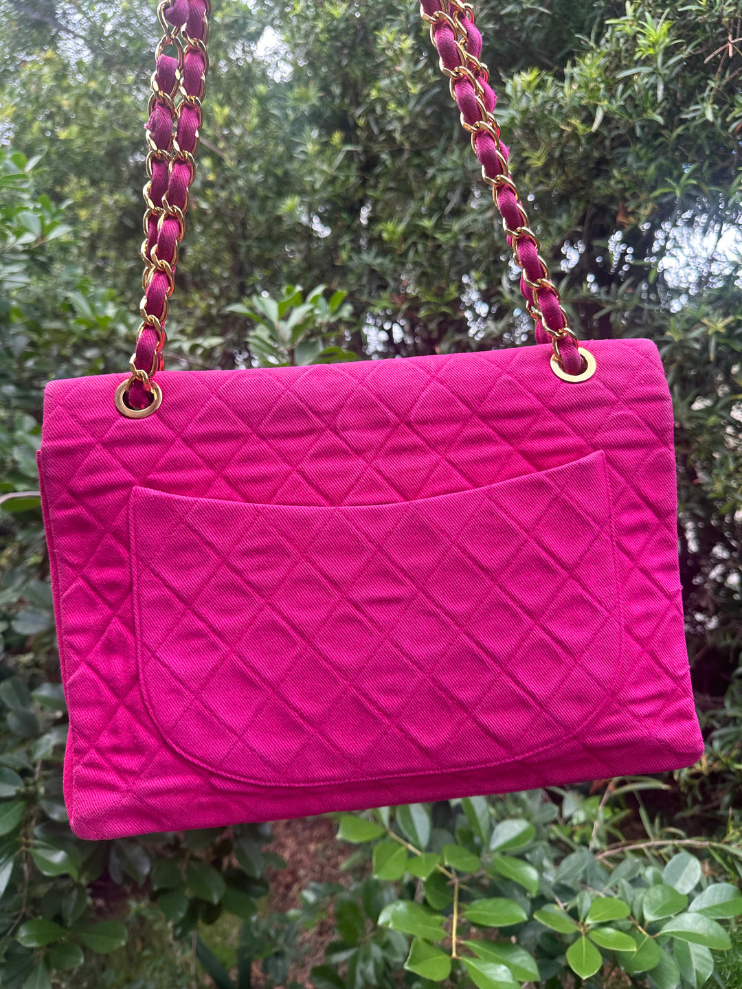 Chanel 1990 RARE Hot Pink Denim Maxi Flap Bag