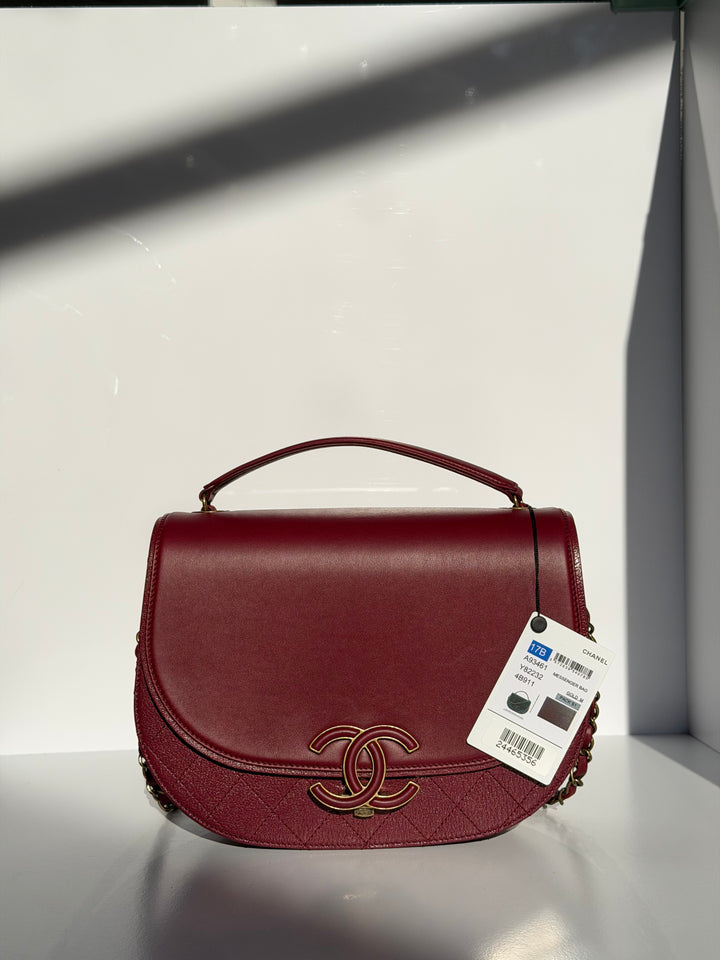 Chanel 17B Small Burgundy Coco Curve Messenger Flap Bag