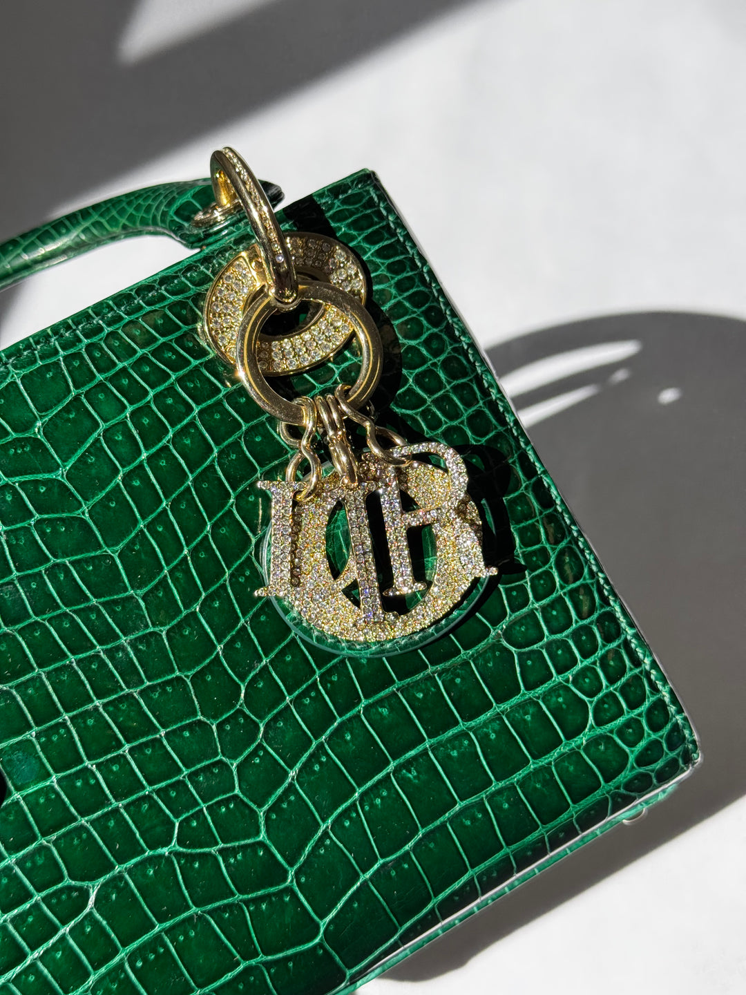 Lady Dior Emerald Crocodile Mini Top Handle
