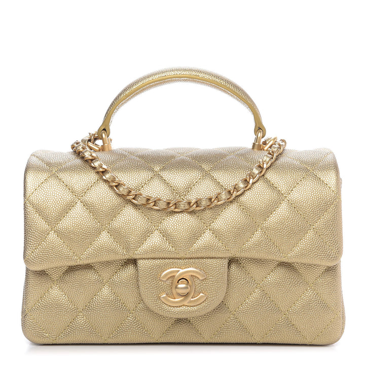 Chanel 21S Mini Metallic Gold Caviar Top Handle