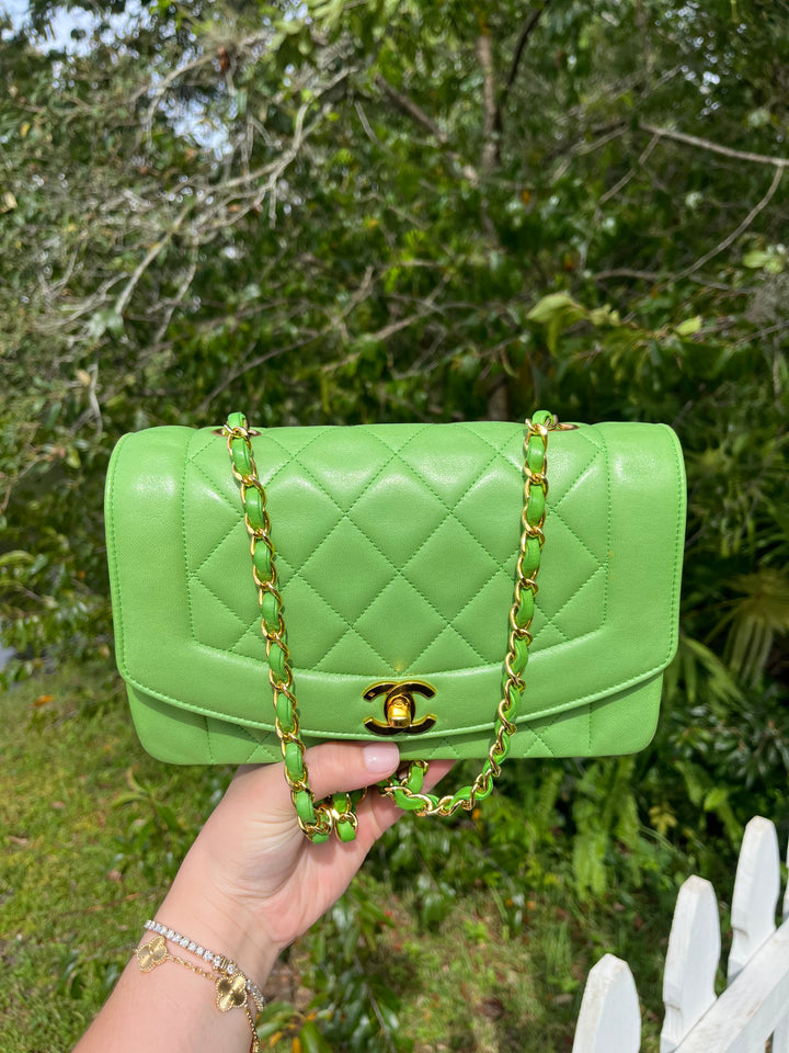 Chanel Rare Green Vintage Medium Lambskin Diana Flap Bag