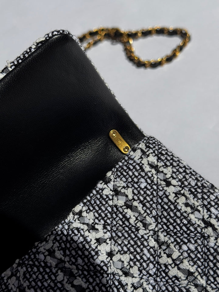 Chanel Black & White Mini Tweed Pearl Flap Bag