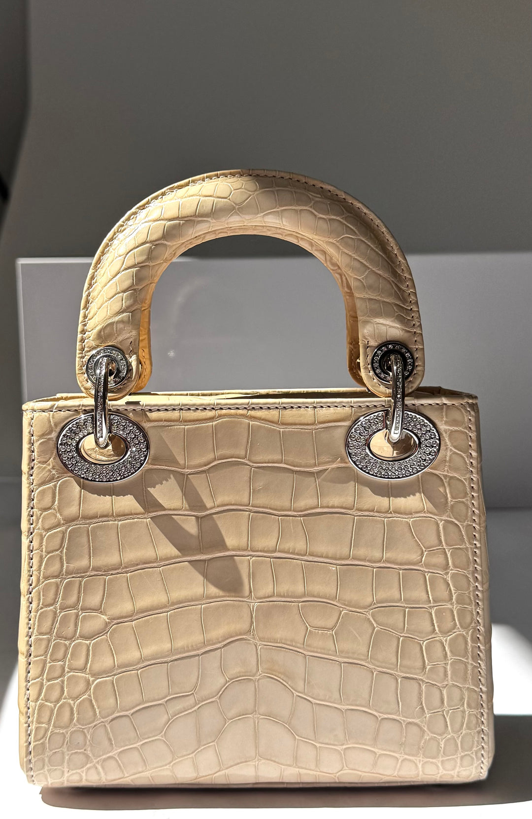 Lady Dior Ivory Crocodile Mini Top Handle