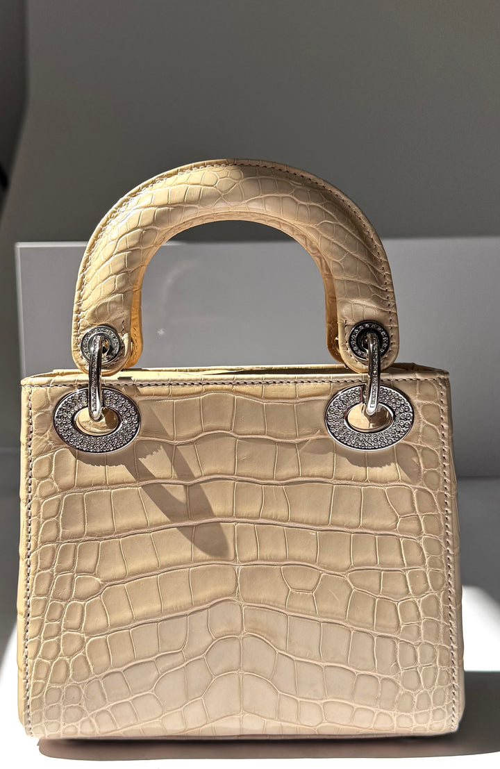 Lady Dior Ivory Crocodile Mini Top Handle