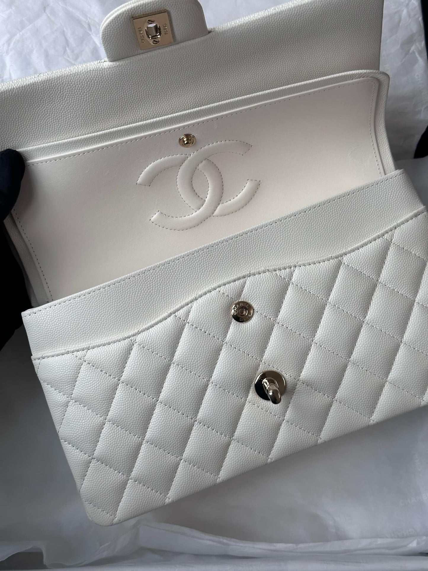 Chanel 22S Snow White Medium Caviar Double Flap Bag