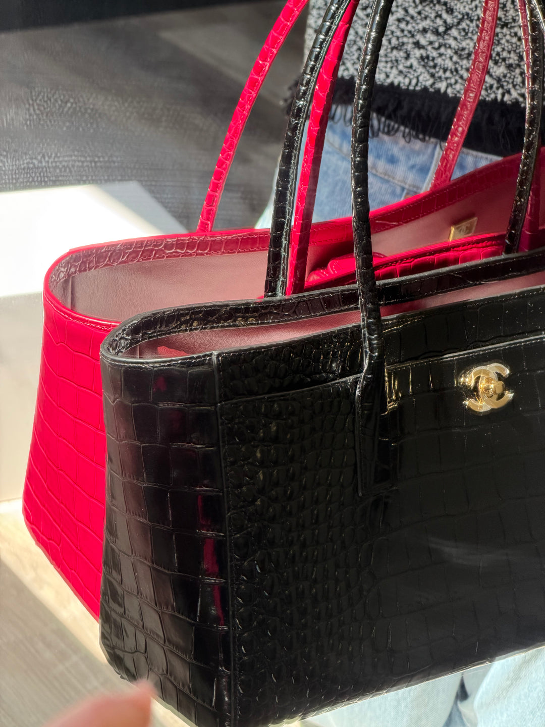 Chanel Small Shopping Bag Crocodile Embossed Calfskin Pink 2026