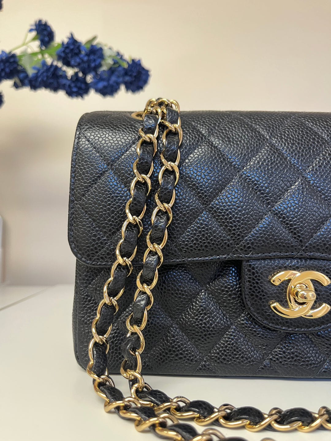 Chanel 7 Series Black Small Vintage Caviar Classic Flap Bag