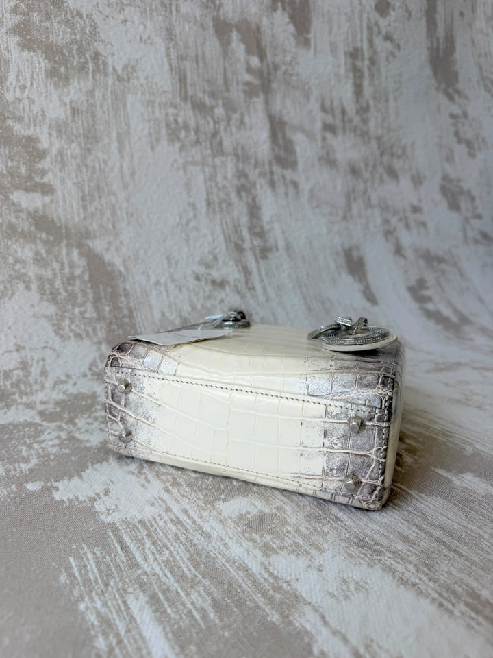 Dior Himalayan Crocodile Mini Lady Dior Top Handle Diamond Gold Hardware 2022