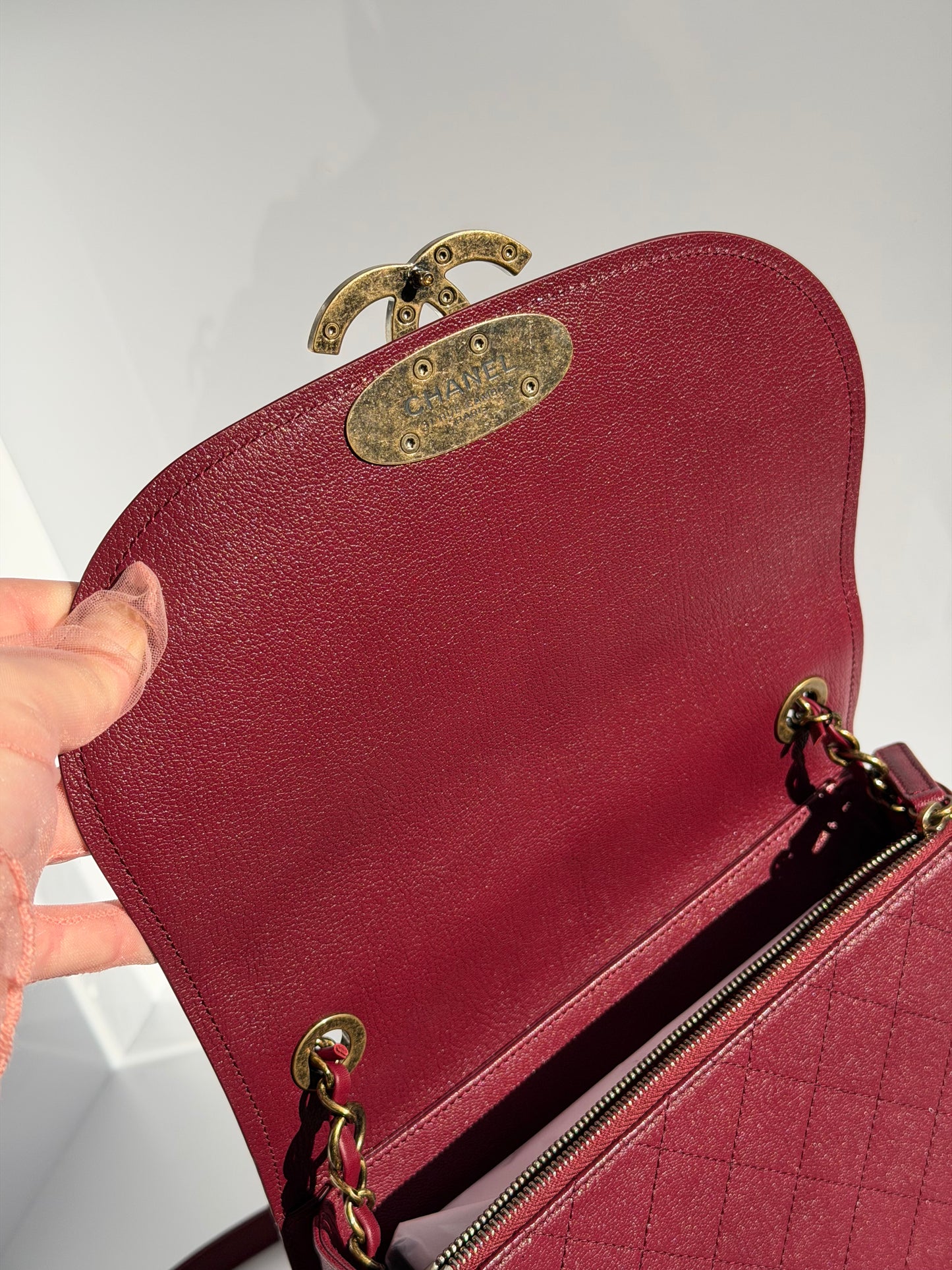 Chanel 17B Small Burgundy Coco Curve Messenger Flap Bag