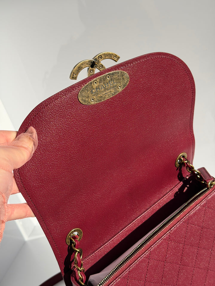 Chanel 17B Small Burgundy Coco Curve Messenger Flap Bag