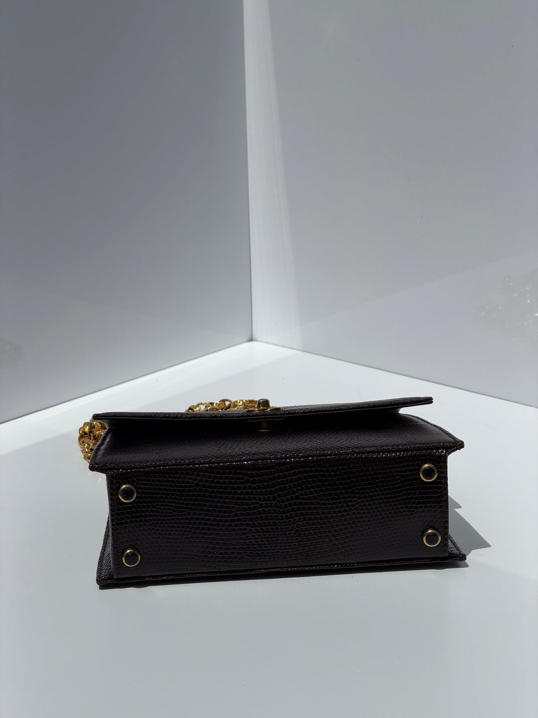 Chanel Small Trapezoid Flap Bag Burgundy Lizard Leather Gold Hardware With Bijoux Chain 1989