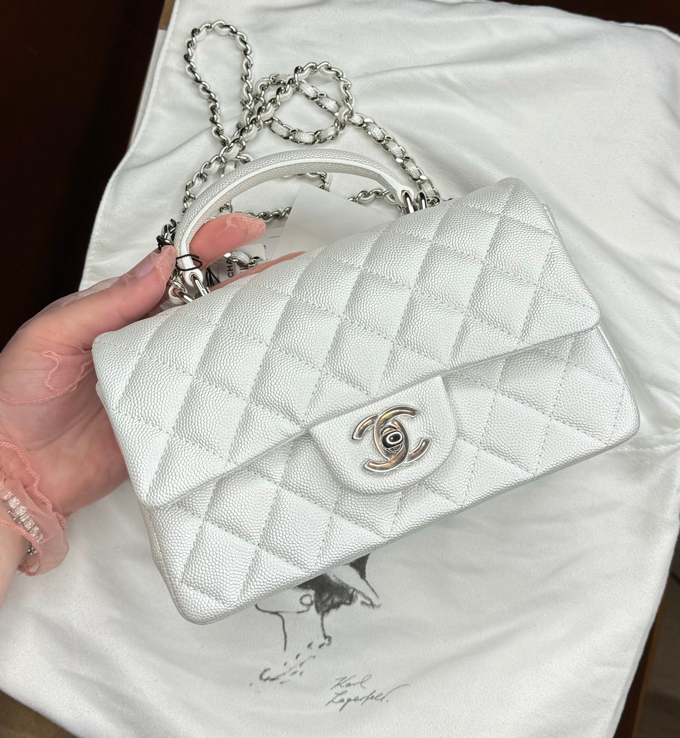 Chanel 21S Mini Iridescent White Caviar Top Handle – Its A Luv Story