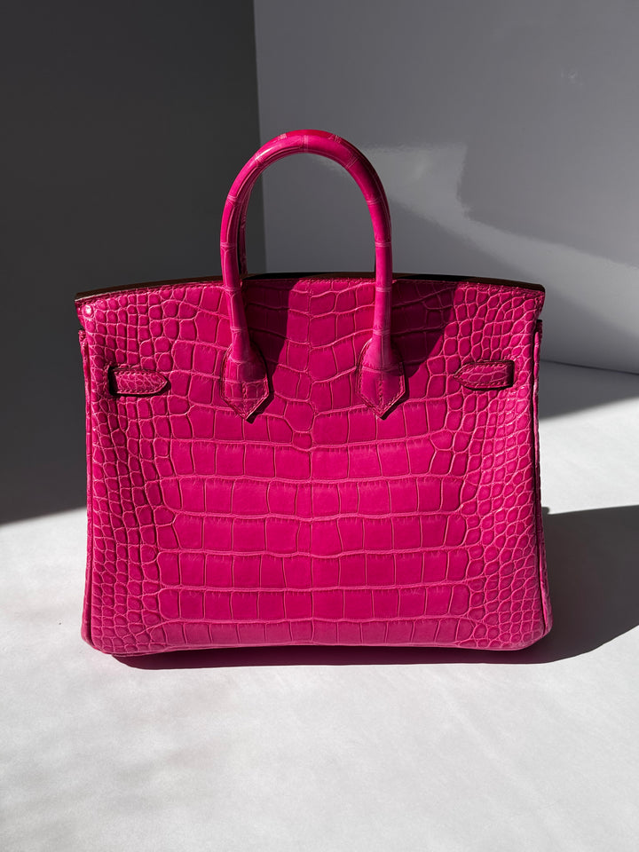 Hermès Birkin 25 Matte Alligator Rose Shocking Palladium Hardware 2019