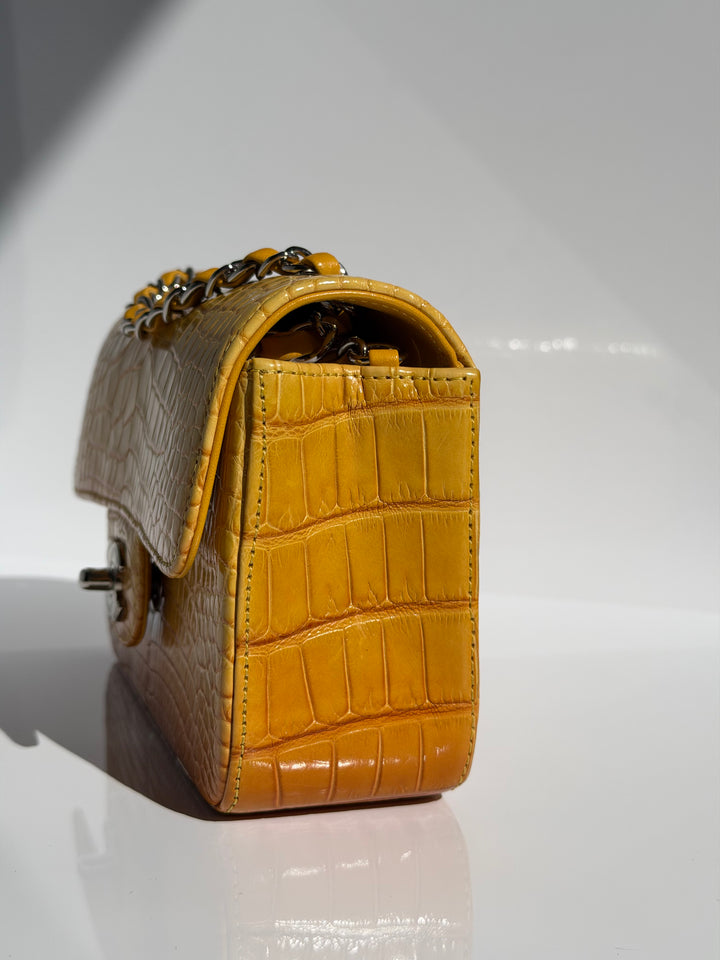 Chanel Mini Flap Orange & Yellow Ombre Alligator Silver Hardware 2014