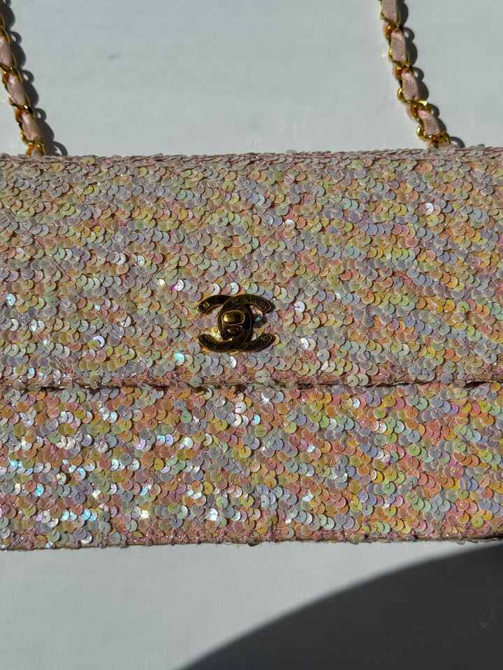 Chanel 1992 Medium Pink Sequin Flap Bag