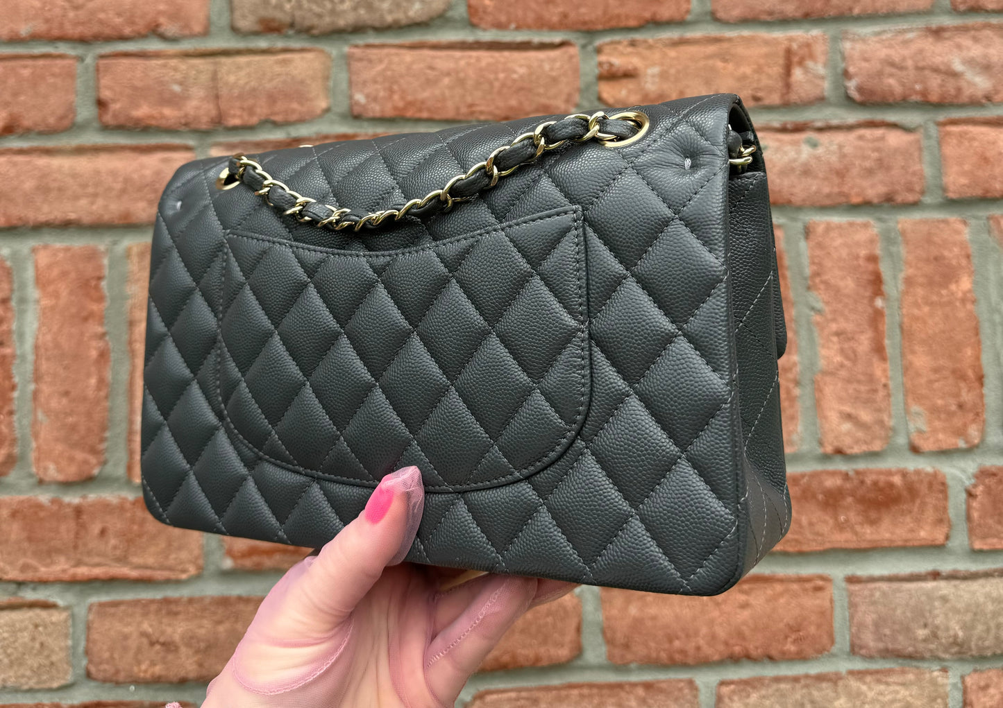 Chanel 21B Dark Grey Medium Caviar Classic Flap Bag