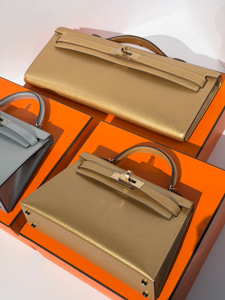 Hermes Kelly Cut Gold Metallic Chevre Dore