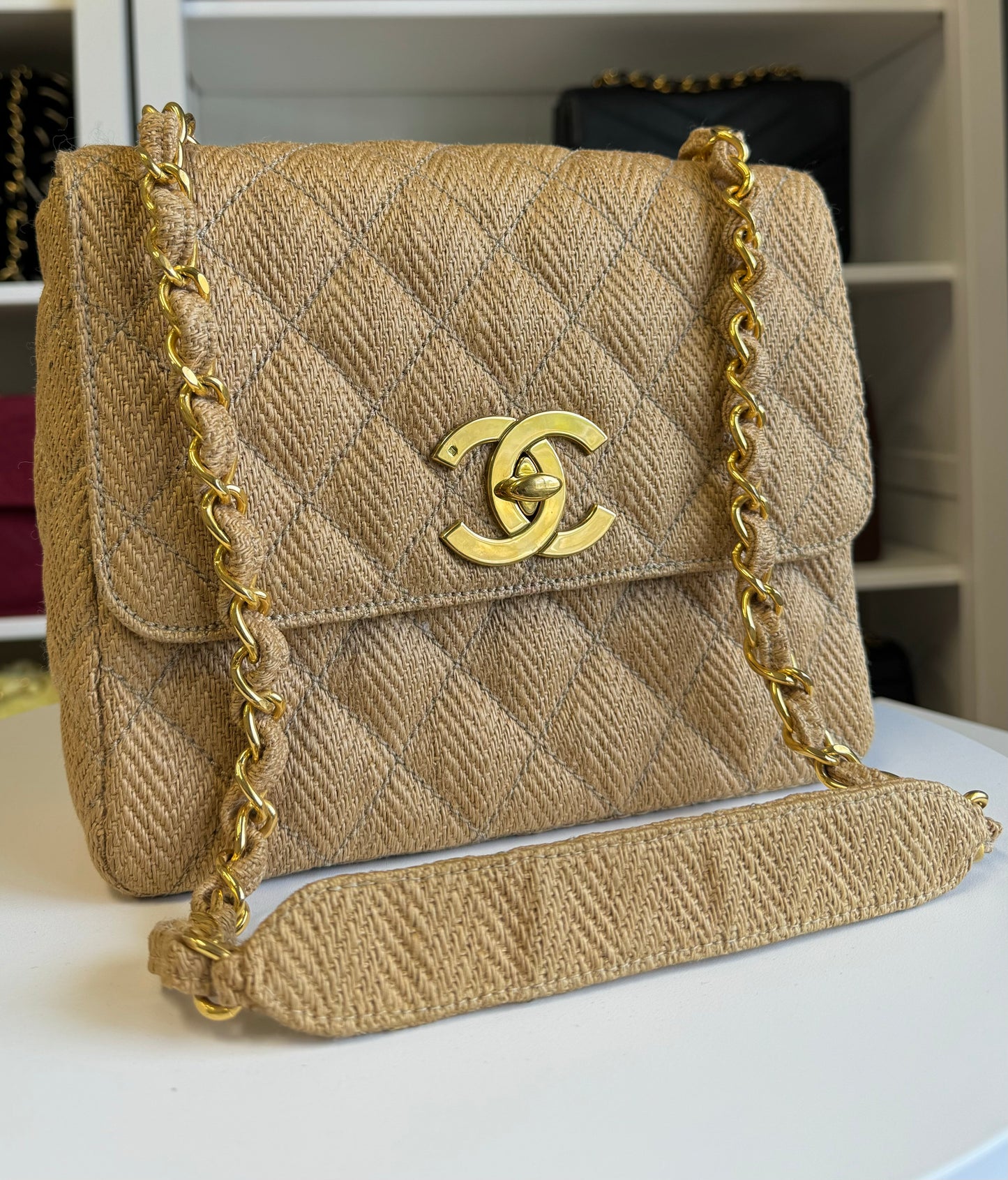 Chanel 24K Vintage Raffia Large Flap