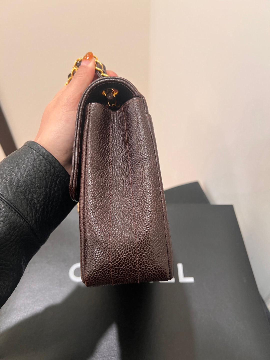 Chanel Mademoiselle Vertical Flap Brown Caviar Gold Hardware 1994