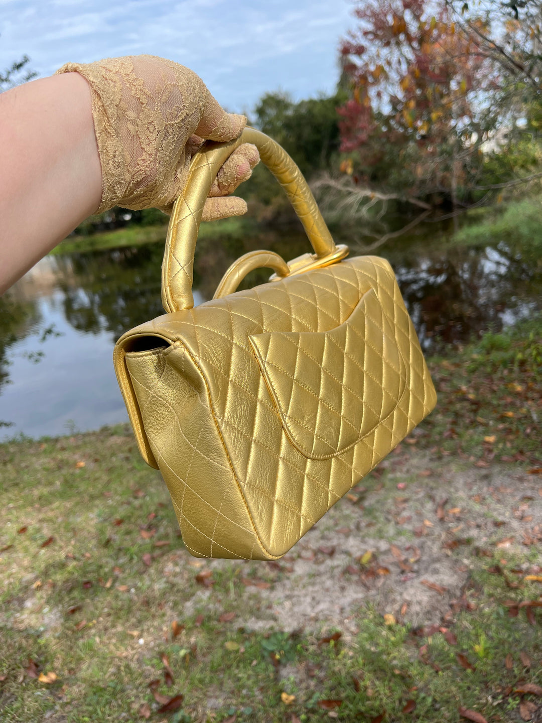 Chanel Vintage Kelly Parent & Child Metallic Lambskin Set