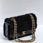 Chanel 24K Black Shearling Medium Flap Bag