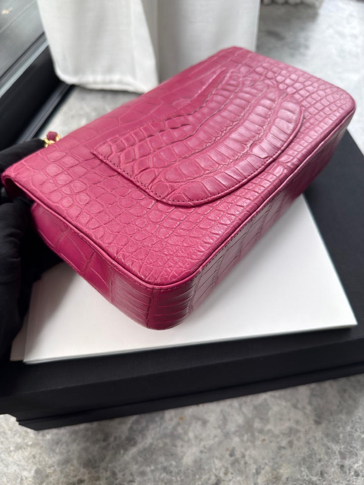 Chanel Medium Classic Flap Bag Matte Alligator Pink Brushed Gold Hardware 2018