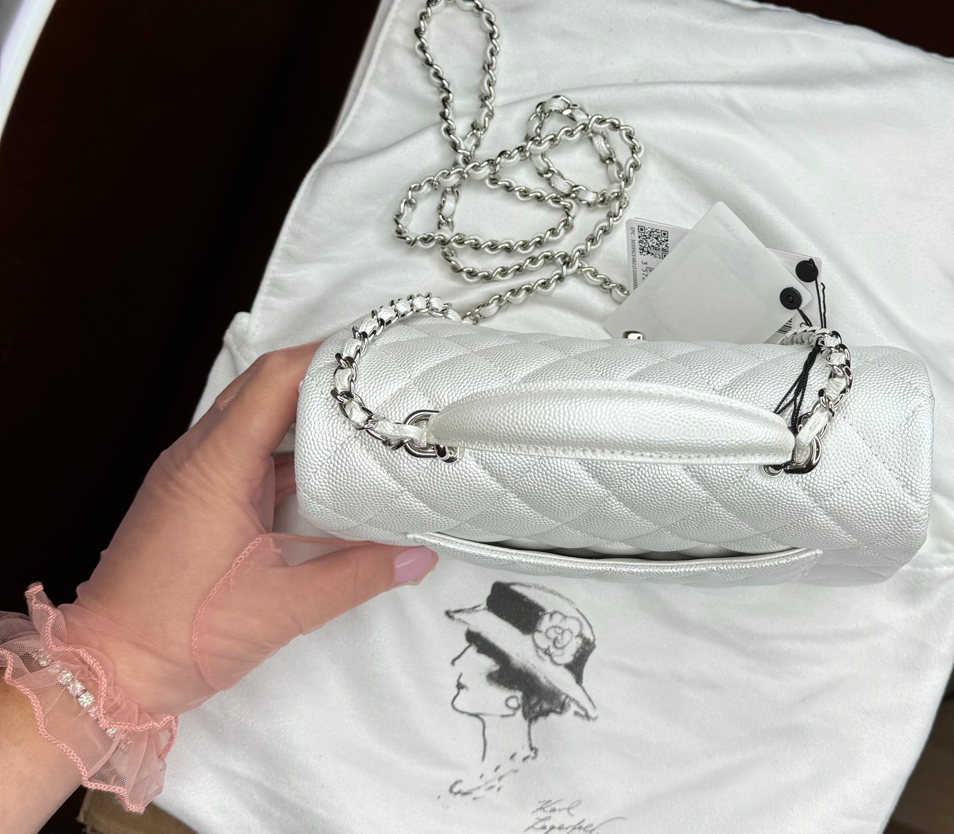 Chanel 21S Mini Iridescent White Caviar Top Handle – Its A Luv Story