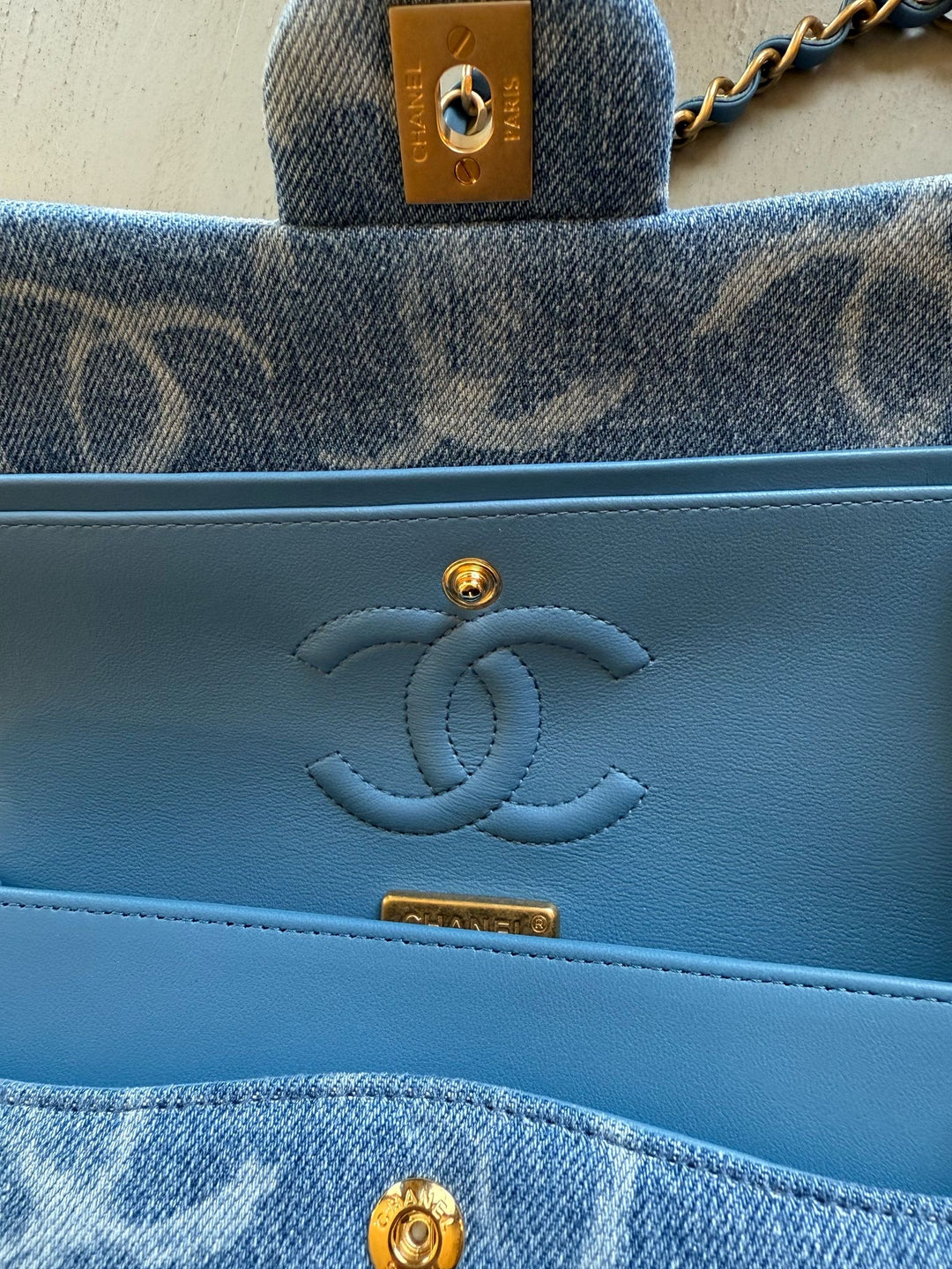 Chanel 23b Medium Denim Sequin CC Classic Flap Bag