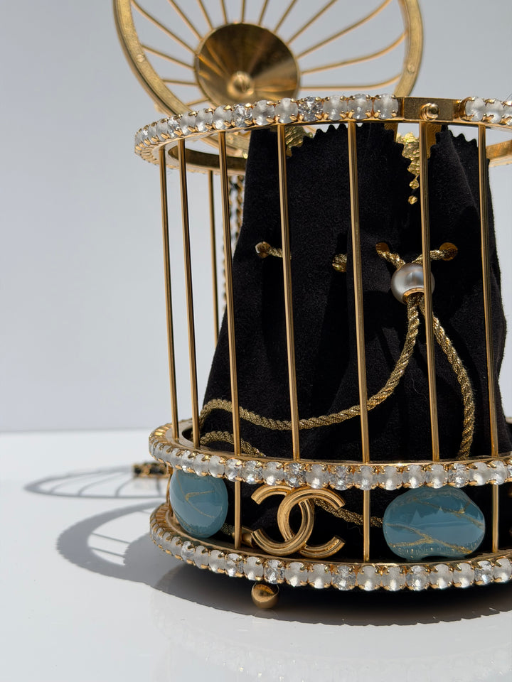 Chanel Bird Cage Minaudière Gold Lambskin Strass Enamel Gold Hardware 2020