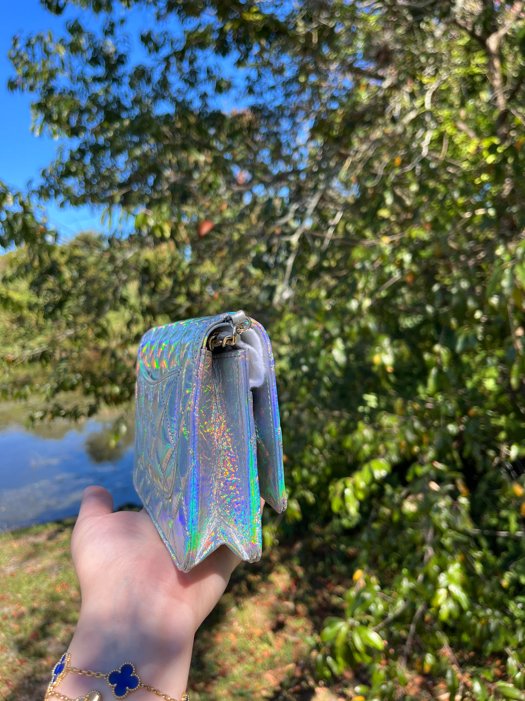 Chanel 21S Silver Hologram Iridescent WOC