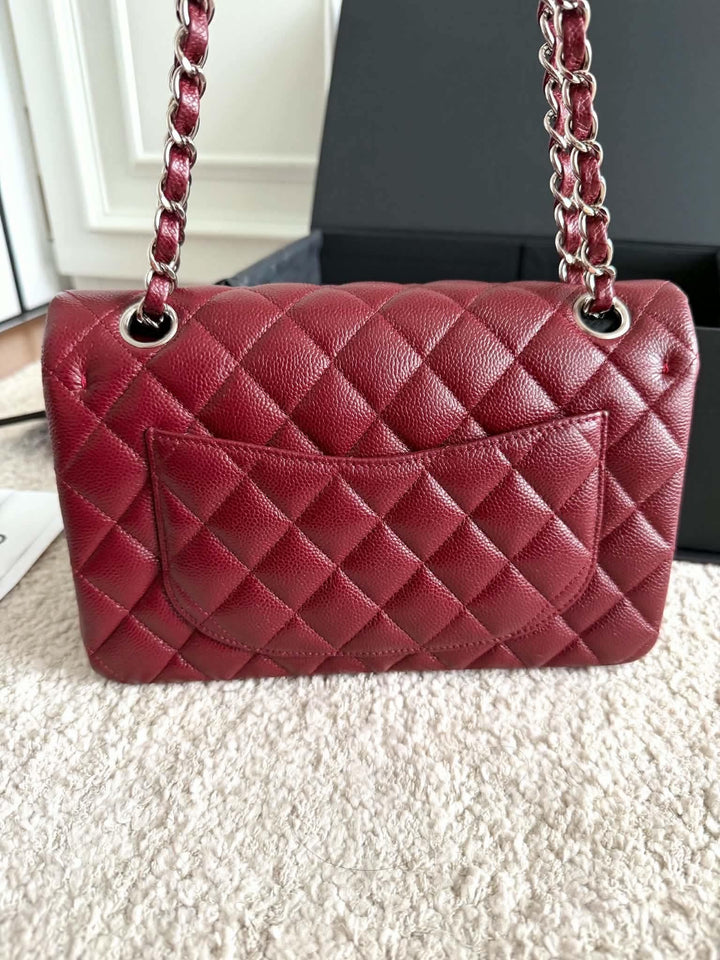 Chanel Small Classic Double Flap Caviar Wine Red Silver Hardware 2020
