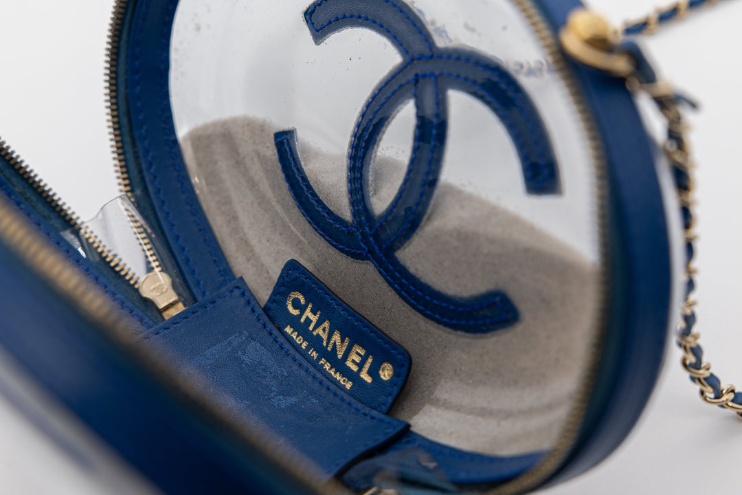 Chanel Sandbag Minaudière Blue PVC Gold Hardware 2019