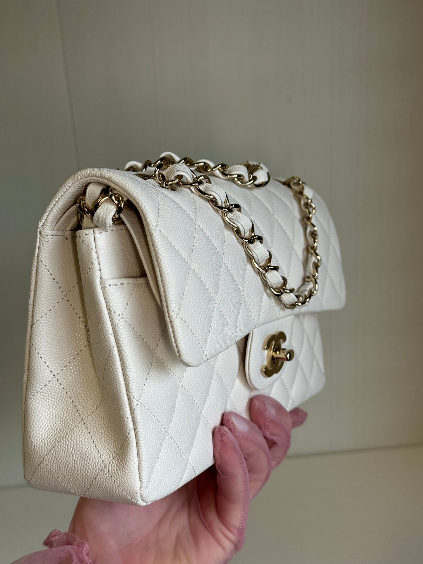 Chanel White Small Caviar Classic Flap Bag