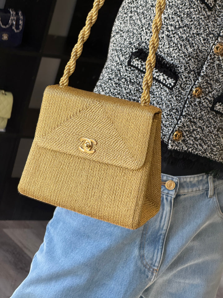 Chanel Gold Silk Rope Shoulder Bag 24K Plated Gold Hardware 1997