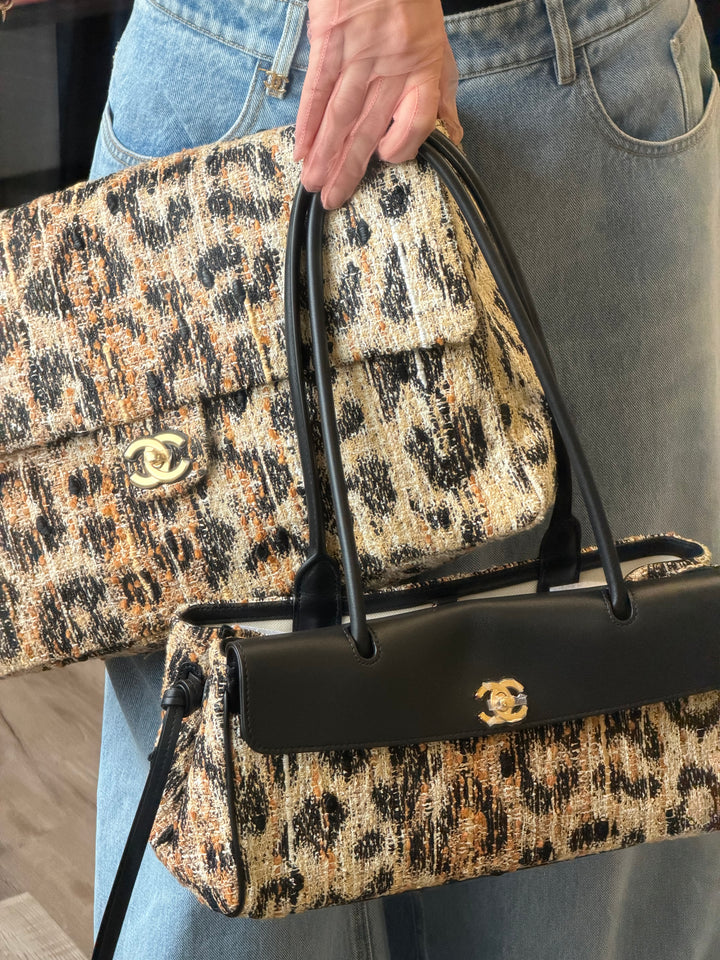 Chanel Small Shopping Bag Brown Black & White Leopard Tweed & Calfskin Gold Tone Hardware 2026