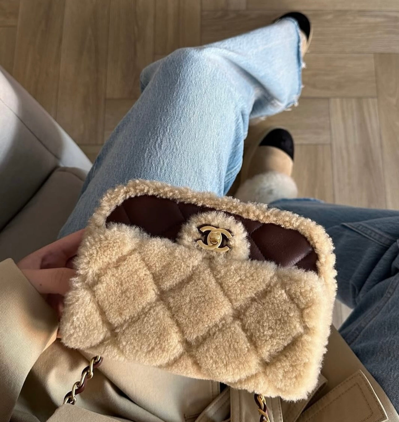 Chanel 25K Brown Mini Shearling Flap Bag