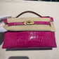 Hermes Rose Scheherazade Alligator Kelly Pochette