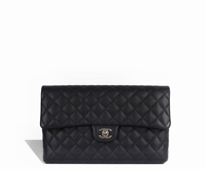 Chanel 18B Black Classic Quilted Caviar Clutch