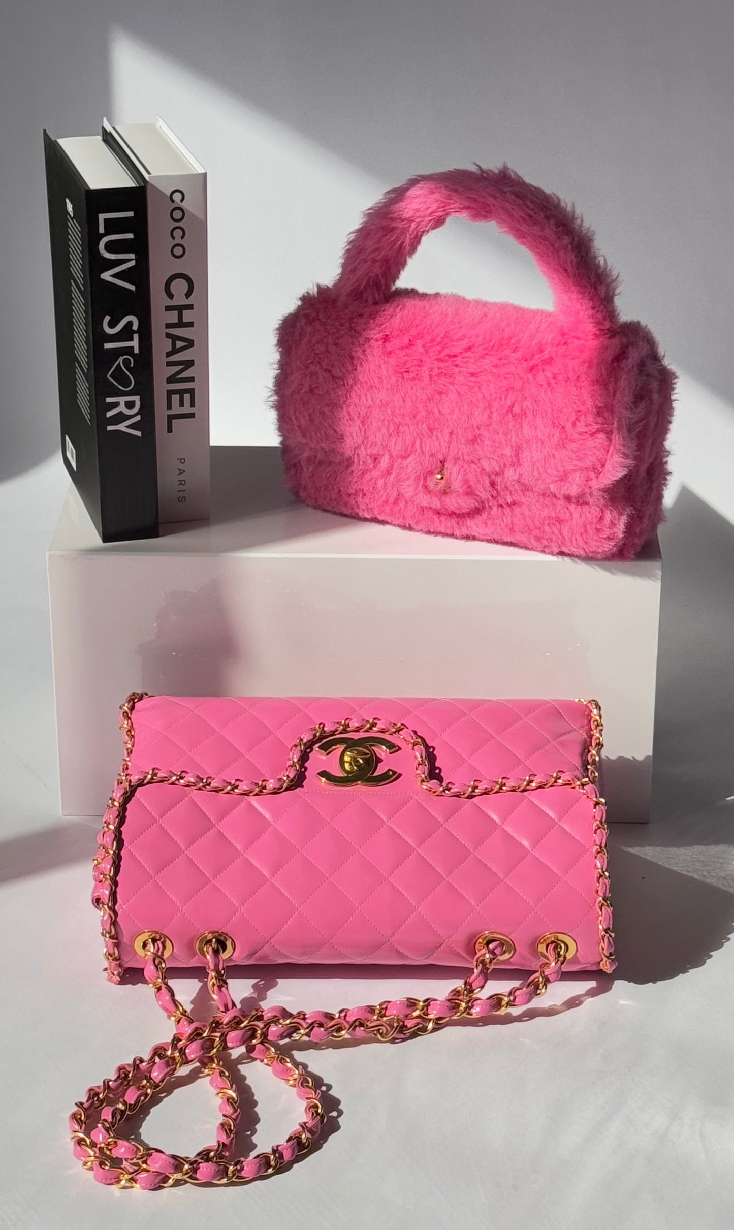 Chanel 1995 Jumbo Barbie Pink Chain Around Flap Bag