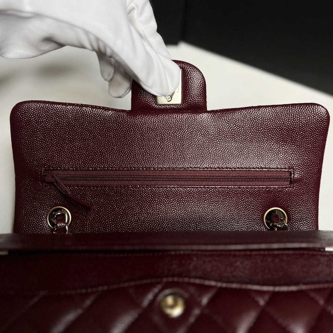 Chanel Small Classic Double Flap Caviar Burgundy Light Gold Hardware 2021