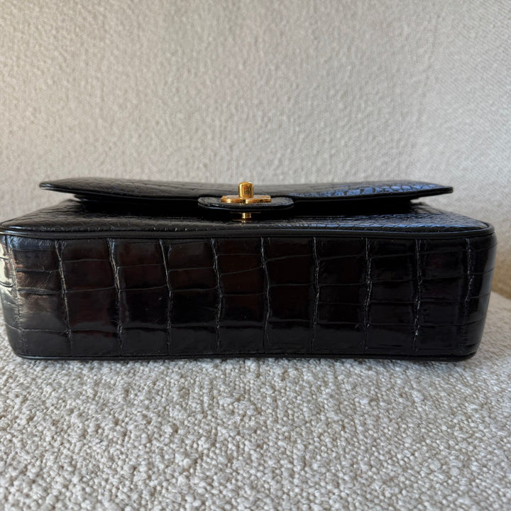 Chanel Medium Classic Flap Bag Alligator Black 24K Plated Gold Hardware 1997