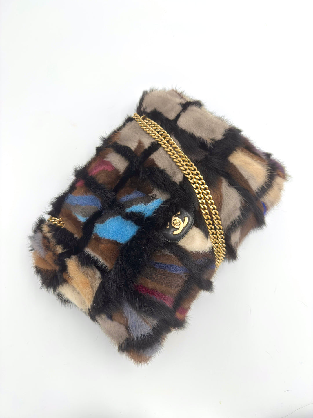 Chanel Multicolor Maxi Mink Fur Single Flap Bag