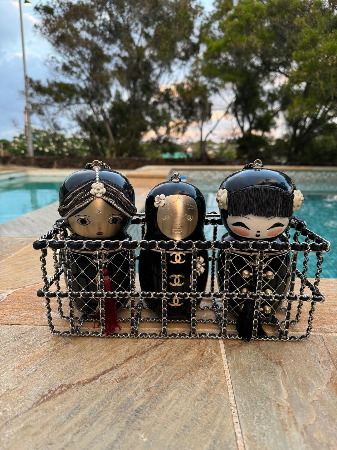 Chanel Black Plexiglass & Enamel Paris-Shanghai China Doll Minaudière