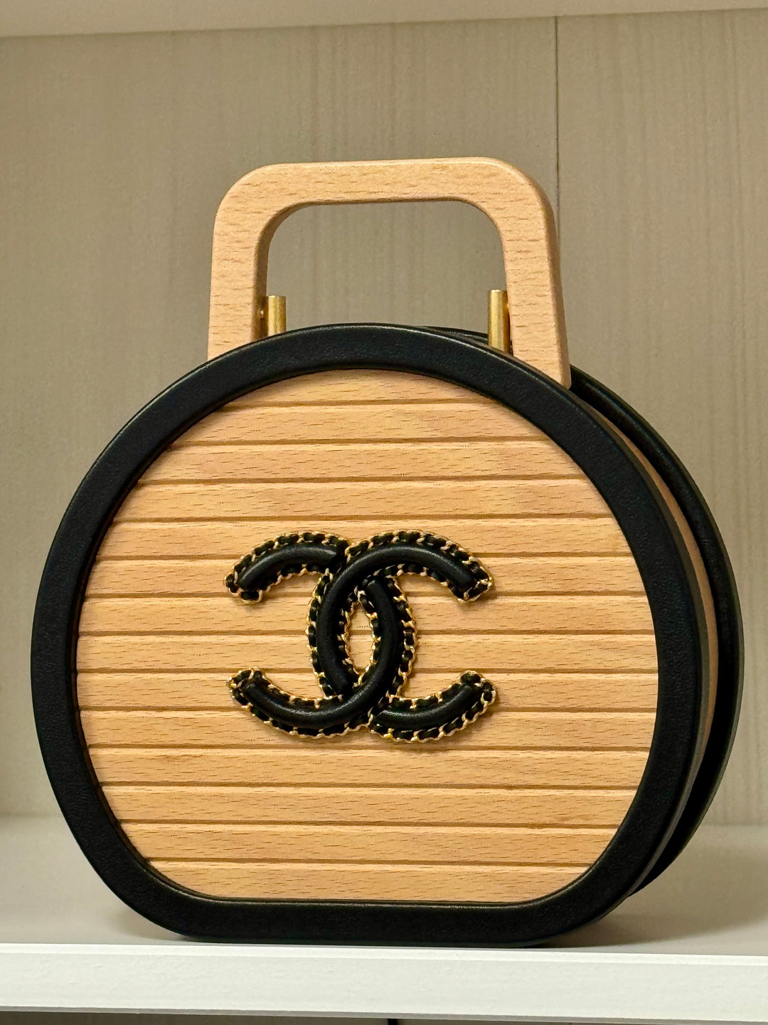 Chanel 2022 Round Beech Wood Vanity Case