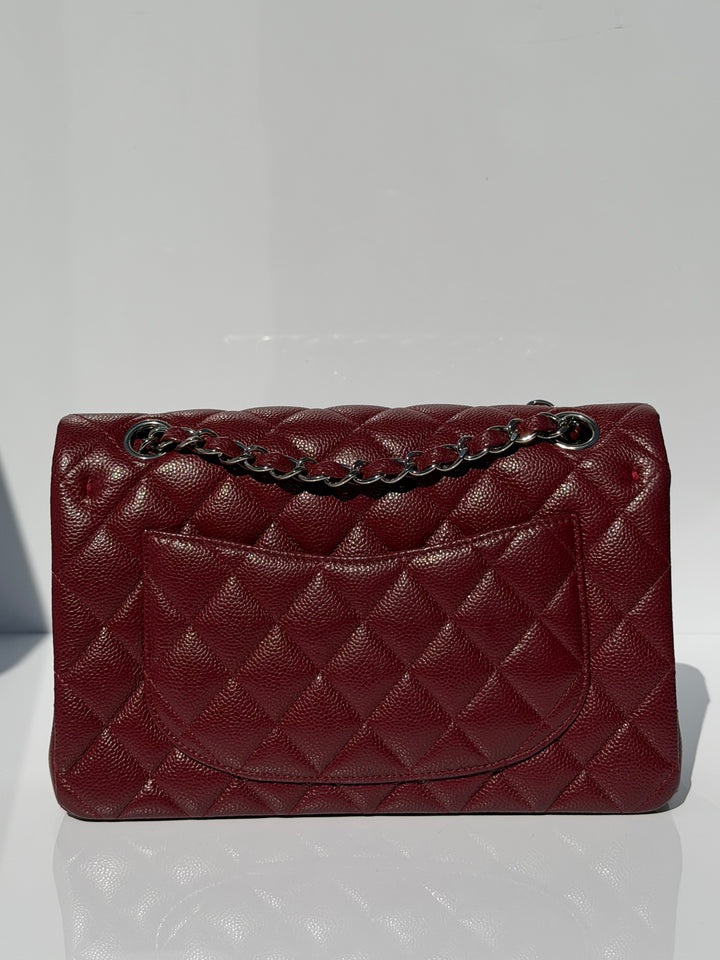 Chanel Small Classic Double Flap Caviar Burgundy Silver Hardware 2020