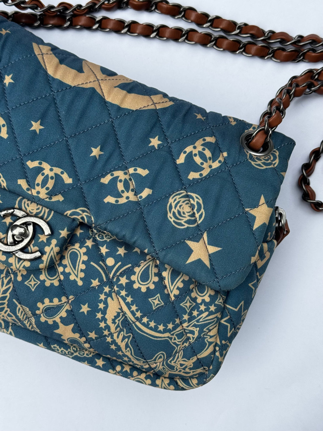 Chanel 2014 Paris Dallas Medium Teal Bandana Flap Bag