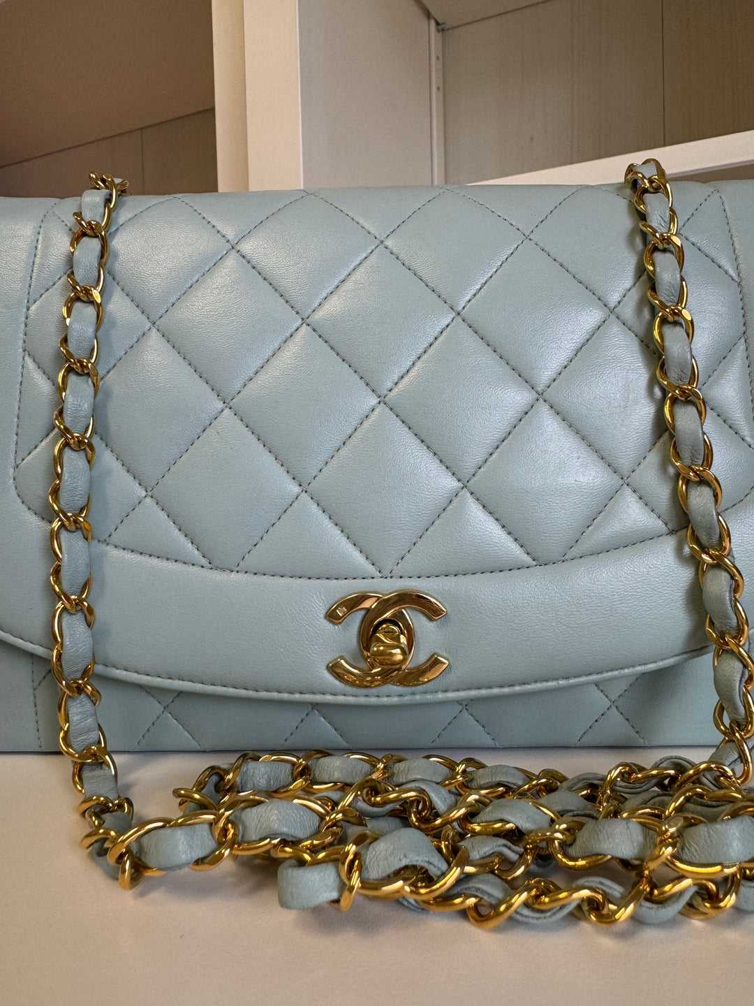 Chanel Baby Blue 24K Medium Lambskin Diana Flap Bag