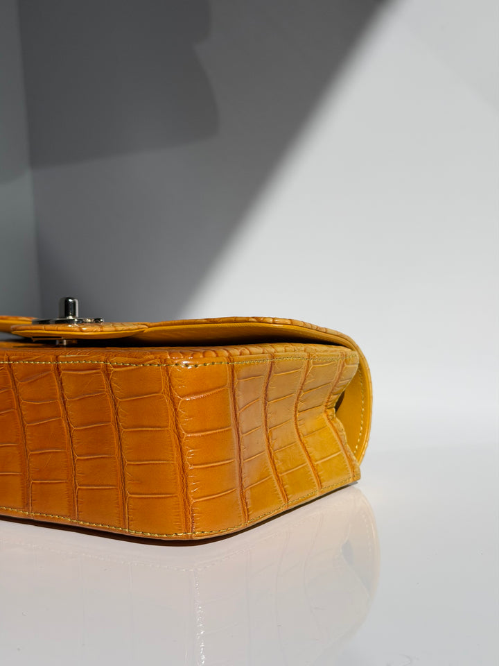 Chanel Mini Flap Orange & Yellow Ombre Alligator Silver Hardware 2014