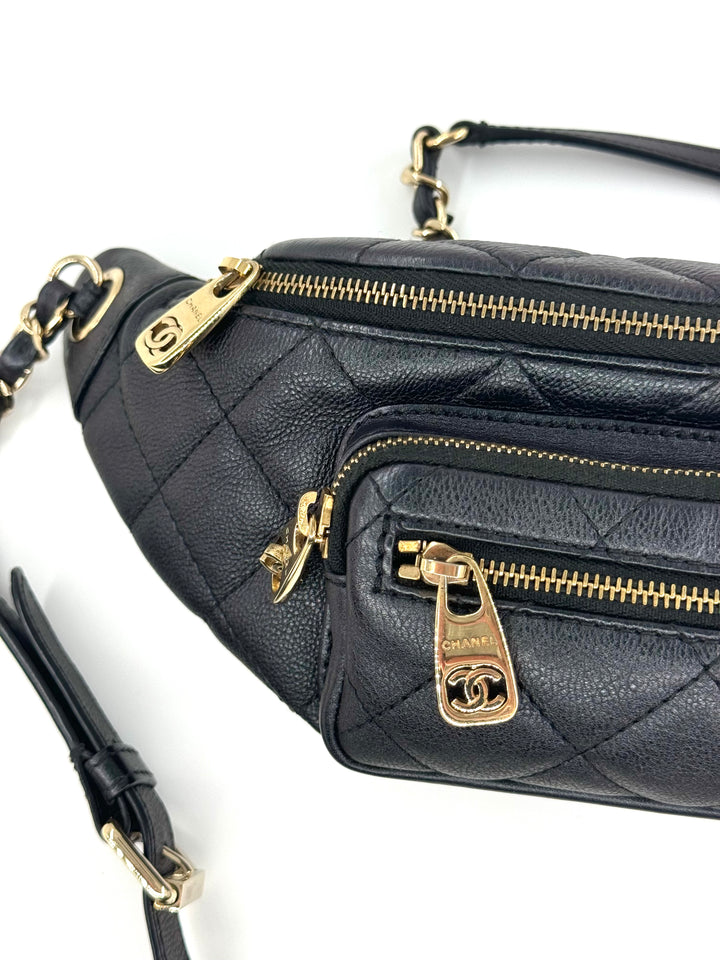 Chanel 2019 Black Iridescent Calfskin Waist Bag